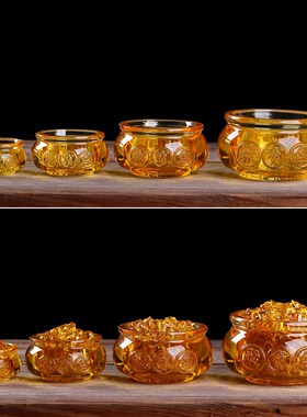 琥珀色水晶聚宝盆家用客厅进宝聚财桌面创意装饰送如意金元宝