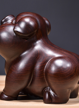 黑檀木雕猪工艺品大号实木质生肖猪摆设办公红木家居客厅装饰