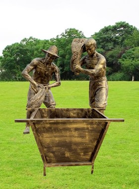 玻璃钢仿铜农耕文化雕塑牛拉犁耕种人物茶文化酒文化民俗文化摆件