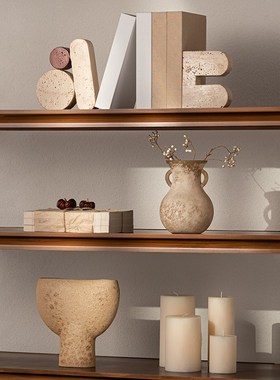 侘寂风壁龛电视柜摆件民宿中古风酒柜书柜设计师搭配软装饰品摆饰