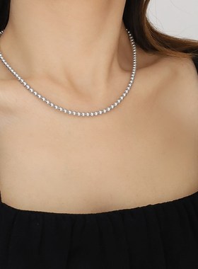 真多麻灰色珍珠项链轻奢高级贝珠叠戴时髦休闲锁骨链女高级感百搭