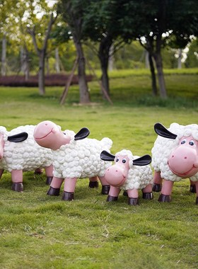 户外草坪卡通绵羊花盆玻璃钢雕塑幼儿园商场花缸售楼Y部羊模型摆