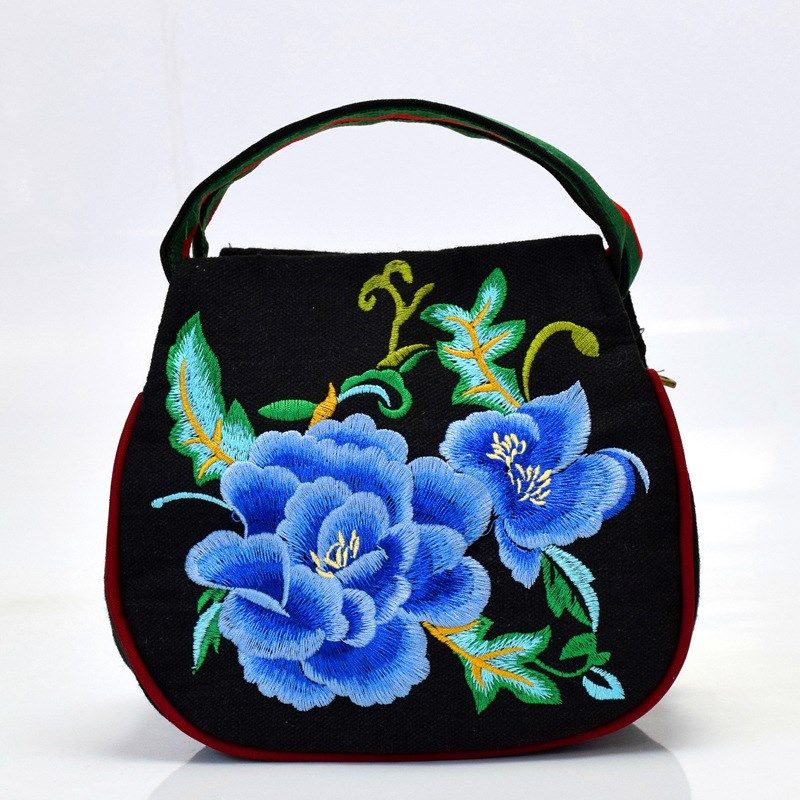 2025新款民族风绣花包包女刺绣小方包黑色手提双袋零钱手机包时尚,淘宝优惠券,粉丝福利购,淘宝优惠卷