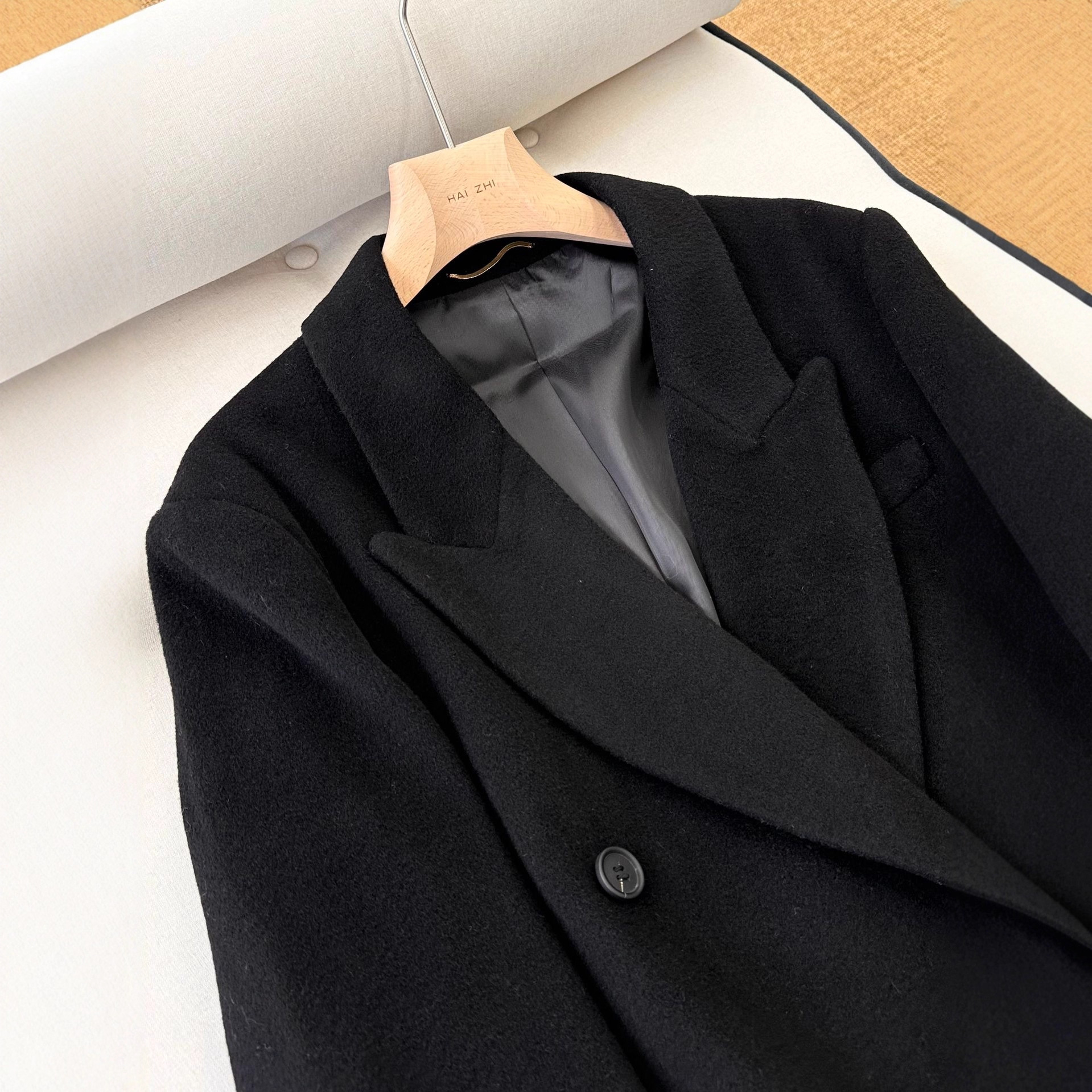 杨S林同款！柜3.5W+！直身廓形正肩羊毛大衣中长款毛呢外套女秋冬 - 图3