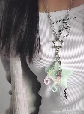 原创设计甜美音符星星项链多巴胺可爱长款亚文化水钻吉他毛衣链
