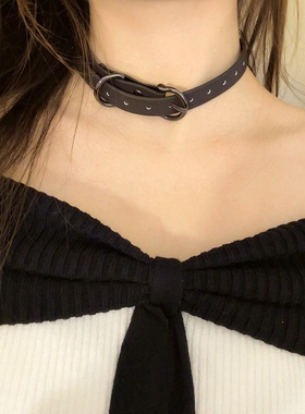 感温变色菠萝红choker潮酷辣妹风亚文化黑色皮革颈圈颈链女