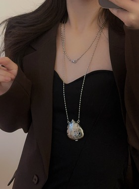 轻奢时髦合金玫瑰花纹小包项链女