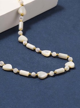 天然白蝶贝竹节拼接桃心项链女新中式串珠小众高级感项链配饰女夏