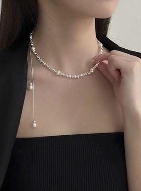 碎银珍珠长款流苏可调节项链女2024年新款潮气质小众高级感锁骨链