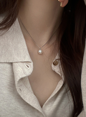 单颗吊坠淡水珍珠项炼轻奢小众高级感银项链女999纯银正品锁骨链