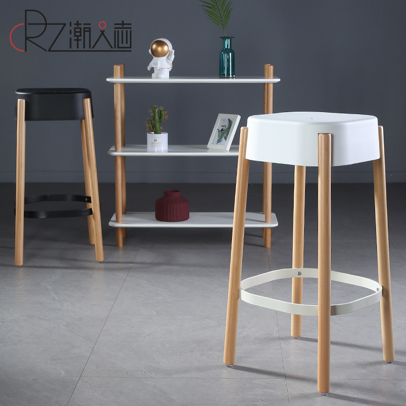 现代简约吧台椅子家用吧台凳子黑白色高脚椅子前台实木酒吧高凳子,淘宝优惠券,粉丝福利购,淘宝优惠卷