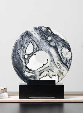 高档轻奢天然大i理石同心圆玉扣装饰品样板房间书房电视柜壁龛摆