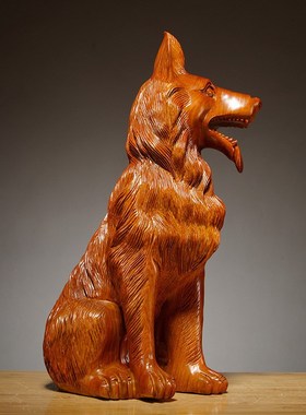 花梨实木质雕刻狗摆件生肖旺狗红木家居客厅办公室玄关装饰工艺品