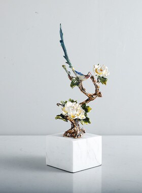 现代新中式金属大理石摆件创意新品F家居玄关酒店装饰品样板房