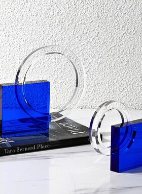 简约现代水晶方块圆n圈轻奢家居样板间书房书柜书档书靠装饰品摆