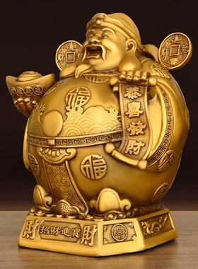 纯铜站财神爷摆件家用文s财神店铺神像开业礼品装饰拿元宝大肚财