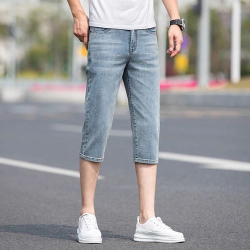 牛仔七分裤男士宽松夏季薄款五分裤过膝7分休闲 短裤男土八分 - 图1