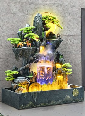 中式庭院假山流水摆件客厅玄关隔断循环水生财鱼V池景观喷泉落地