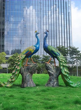 户外仿真a孔雀开屏玻璃钢雕塑园林景观装饰公园景区售楼处动物摆