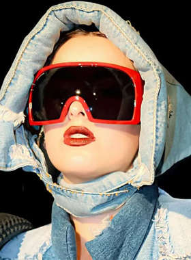 五哈陈赫同款黑色一体式超大框凹造型墨镜男女超酷未来感太阳眼镜