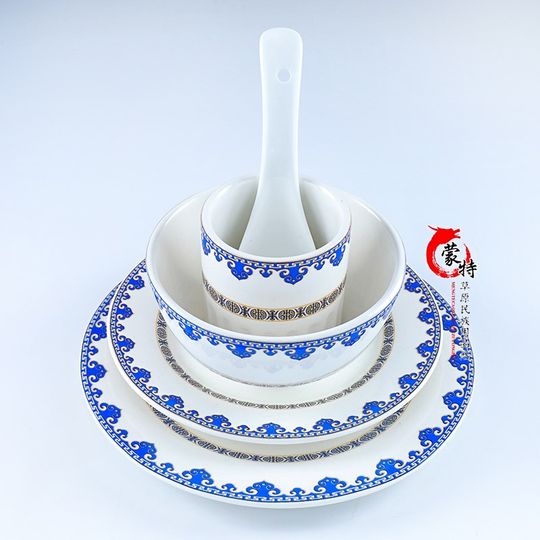 Mongolian bowl, Mongolian meal tableware set, bowl, plate, spoon, cup, Mongolian yurt restaurant tableware, large quantity discount