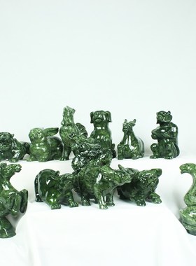 玉石十二生肖摆件12生肖鼠牛虎兔龙蛇马羊猴鸡狗猪家居客厅工艺品