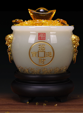 玉石聚宝盆摆件大号招财进宝办公室店铺开业家居装饰品客厅工艺品
