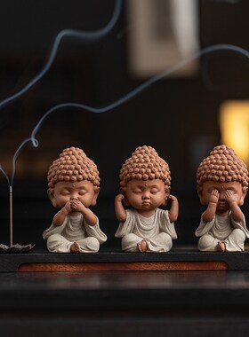 炼器创意陶瓷三不宝宝佛摆件新中式客厅茶室禅意小如来装饰工艺品