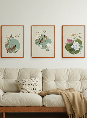 梅鸟新装饰画卧室床头中古风国画法式中级感客厅挂画