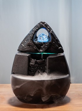 陶瓷流水器摆件中式喷泉装饰水景桌面招财客厅禅意玄关办公室鱼缸