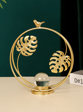 北欧轻奢银杏叶水晶球摆件玄关酒柜电视柜装饰品客厅工艺品摆设