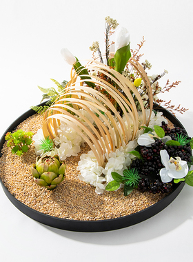 新中式大圆桌转盘摆花酒店餐桌高端餐厅轻奢摆件造景摆放软装饰品