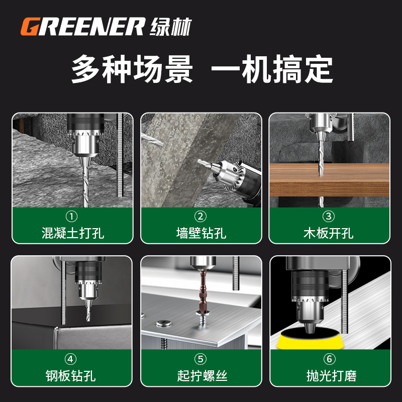 绿林冲击钻多功能大功率家用小型电锤手电钻电转钻墙打孔电动工具 - 图3