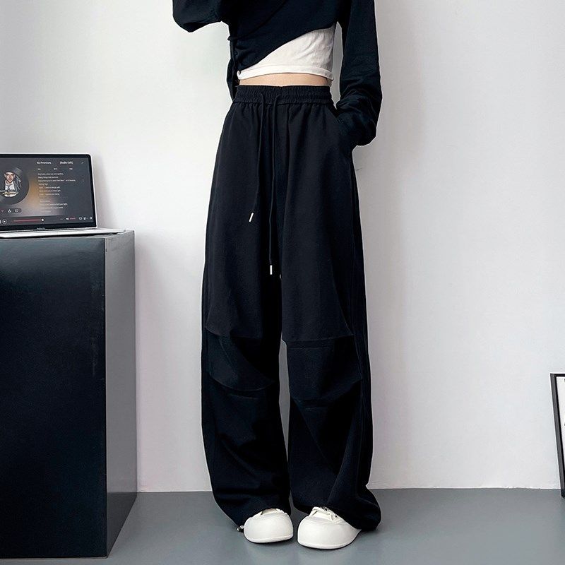 阔腿裤女早秋新款大码胖mm宽松显瘦休闲裤高腰抽绳垂感拖地工装裤,淘宝优惠券,粉丝福利购,淘宝优惠卷