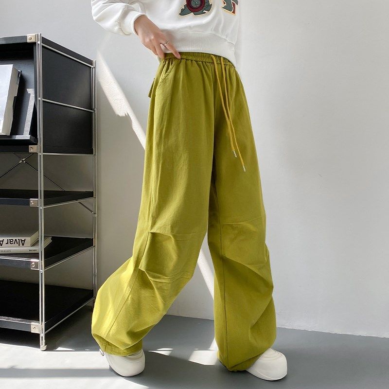 阔腿裤女早秋新款大码胖mm宽松显瘦休闲裤高腰抽绳垂感拖地工装裤,淘宝优惠券,粉丝福利购,淘宝优惠卷
