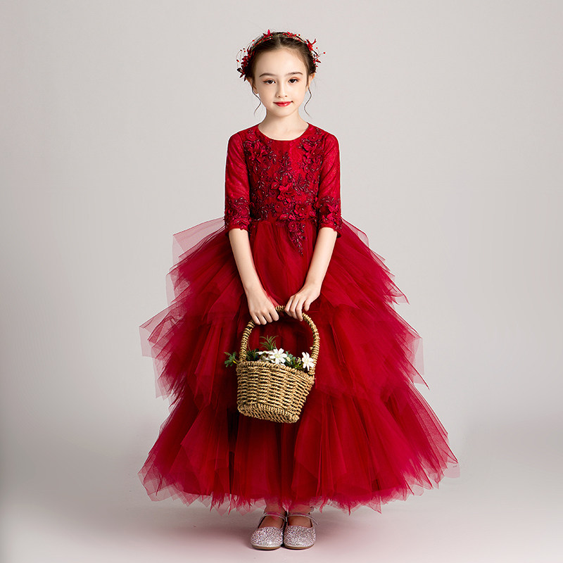 红色公主裙女童蓬蓬纱生日走秀小女孩花童婚纱礼服儿童演出服夏季,淘宝优惠券,粉丝福利购,淘宝优惠卷