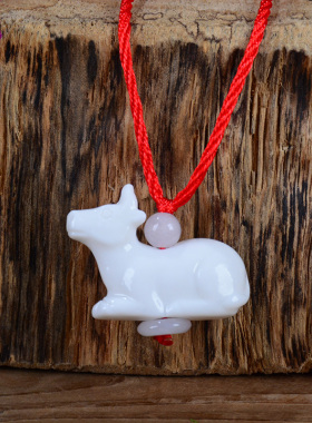 陶瓷白色蛇羊描金12十二生肖属鸡狗相吊坠项链属牛猪猴马兔鼠虎龙