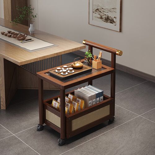 移动小推车中古茶几沙发侧边柜桌子复古小型床头柜带轮零食置物架 - 图0