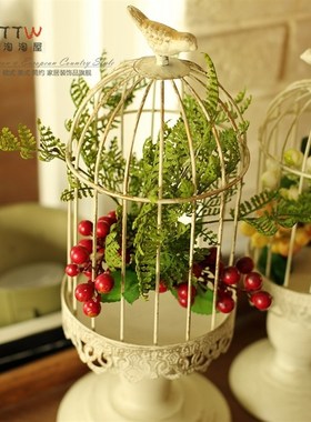 整体花艺摆件 复古欧式鸟笼风格烛台家居饰品高脚烛台摆件