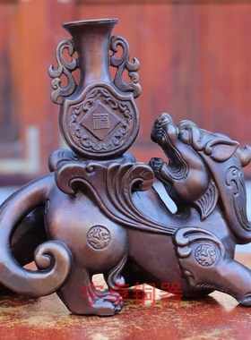 宇卓铜器纯铜貔貅 黄铜貔貅花瓶貔貅工艺品桌面摆件