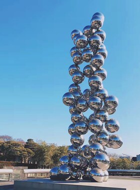 镜面圆球雕塑定做不锈钢抽象发光艺术品摆件城市步行街广场景观