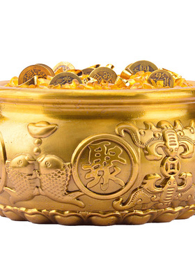 纯铜聚宝盆招财摆件中式家用客厅玄关装饰礼品聚财黄铜米缸存钱罐