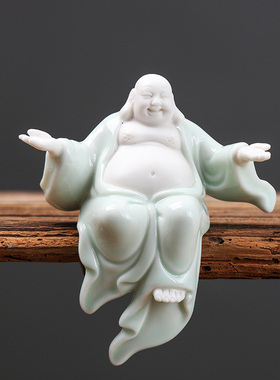 创意中式陶瓷工艺品招财弥勒佛家用客厅佛像大肚笑佛家居小号摆件