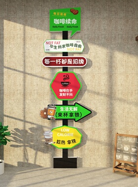 奶茶店墙壁面装饰创意摆件海报背景咖啡玻璃门吸引人贴画网红路牌