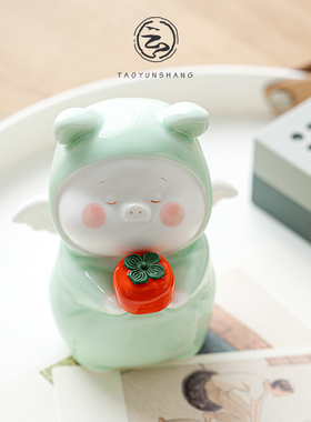 创意诸事大吉陶瓷摆件可爱小猪禅意家居饰品桌面工艺品办公室送礼