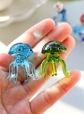 创意迷你玻璃摆件桌面摆饰客厅卡通可爱海洋动植物鱼缸水母小摆件