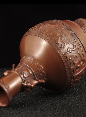 紫铜象首耳龙纹花瓶摆件家居客厅电视柜中式装饰品乔迁新居礼品