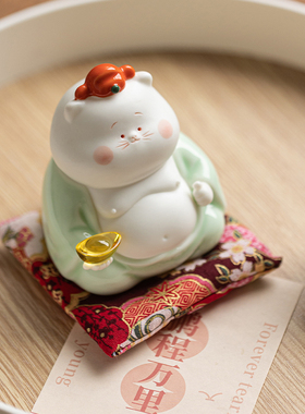 创意招财猫小摆件可爱陶瓷工艺品家居客厅酒柜软装饰品治愈系礼物