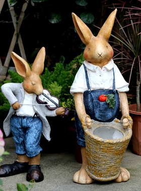 户外花园庭院装饰品摆件兔子花缸园艺动物花盆工艺品雕塑大号创意