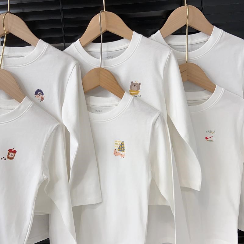 出K品质 纯棉t恤男童装儿童宝宝春季新款女童 纯白幼儿园上衣长袖 - 图1